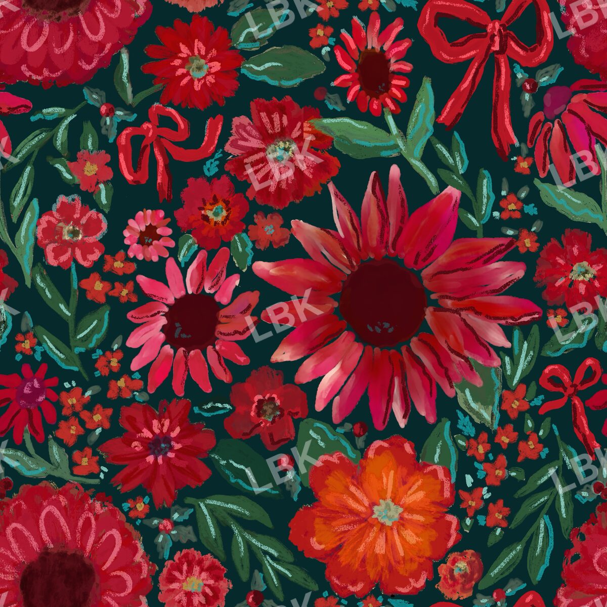 Joyous Holiday floral dark teal green