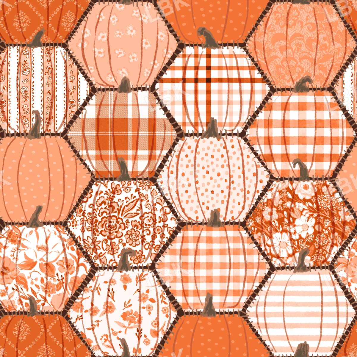 Pumpkin patchwork quilt dark brown