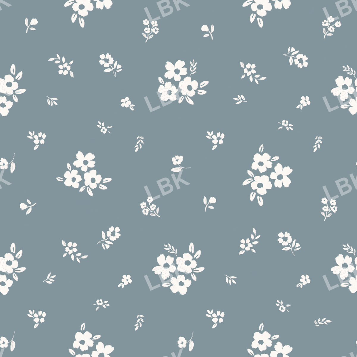 Scattered posies chambray blue