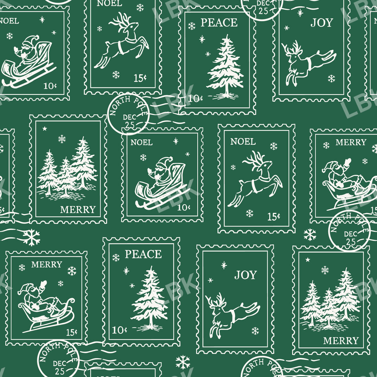 North Pole Santa Stamps Green