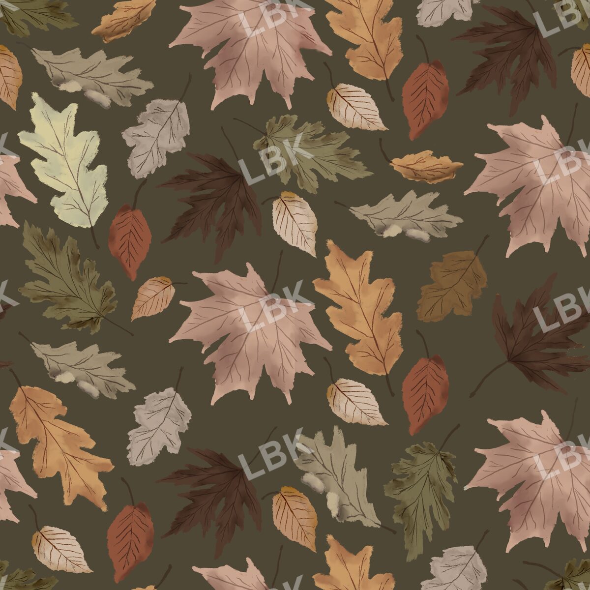 Autumn falling leaves deep olive green