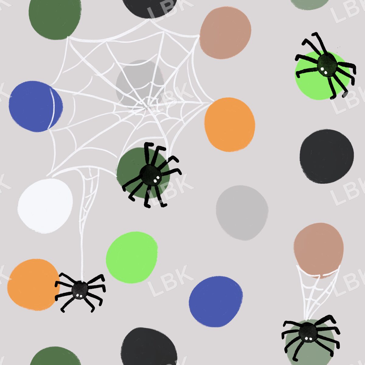 Spooky polka dots with spiders light gray