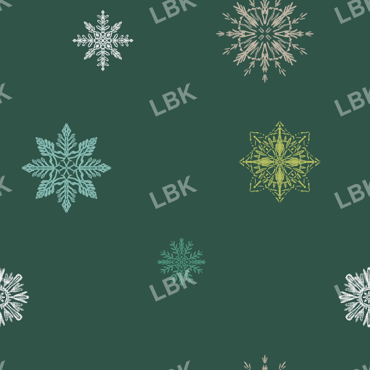 Light snowflakes dark green multi