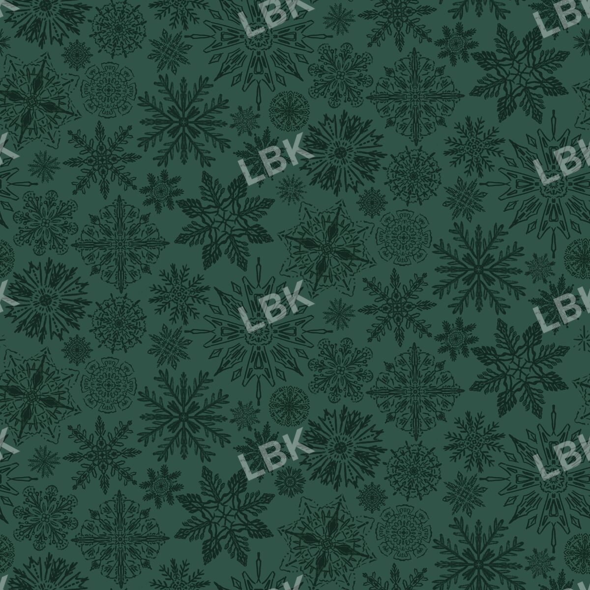 Snowflakes dark green tonal
