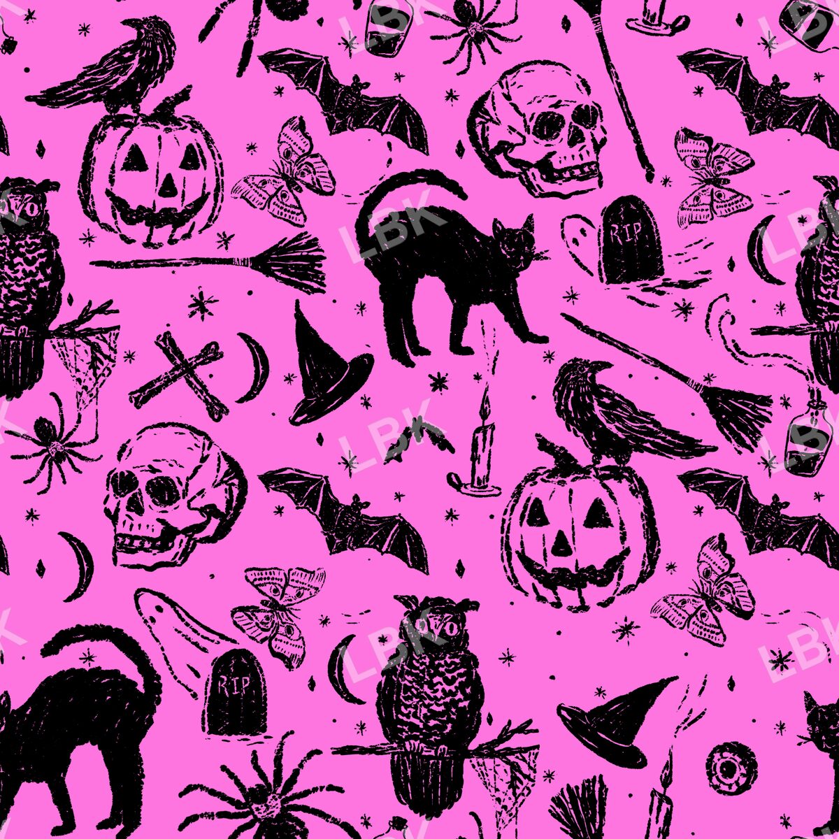 Vintage Halloween sketch pink