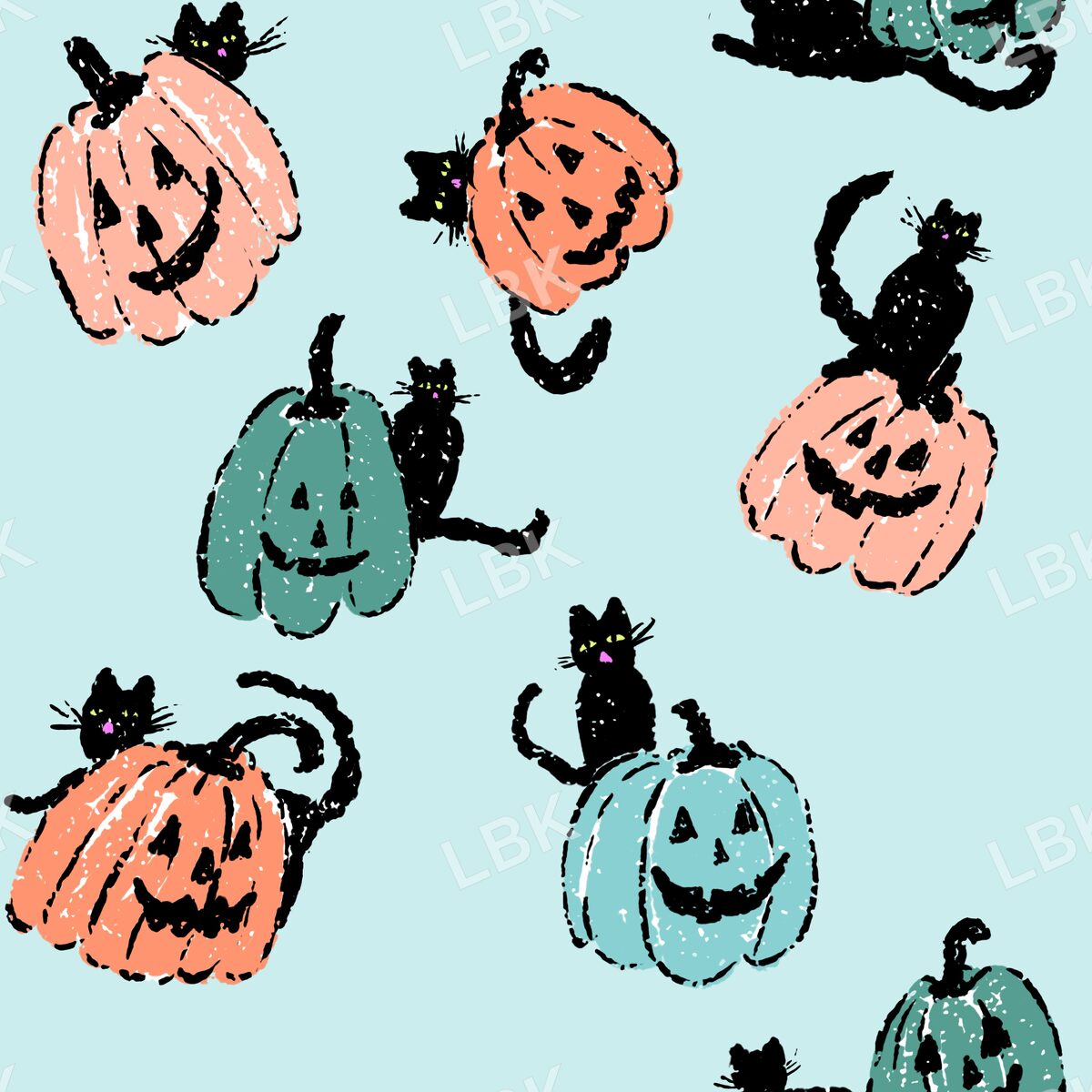 Black cats and Jack o lanterns aqua