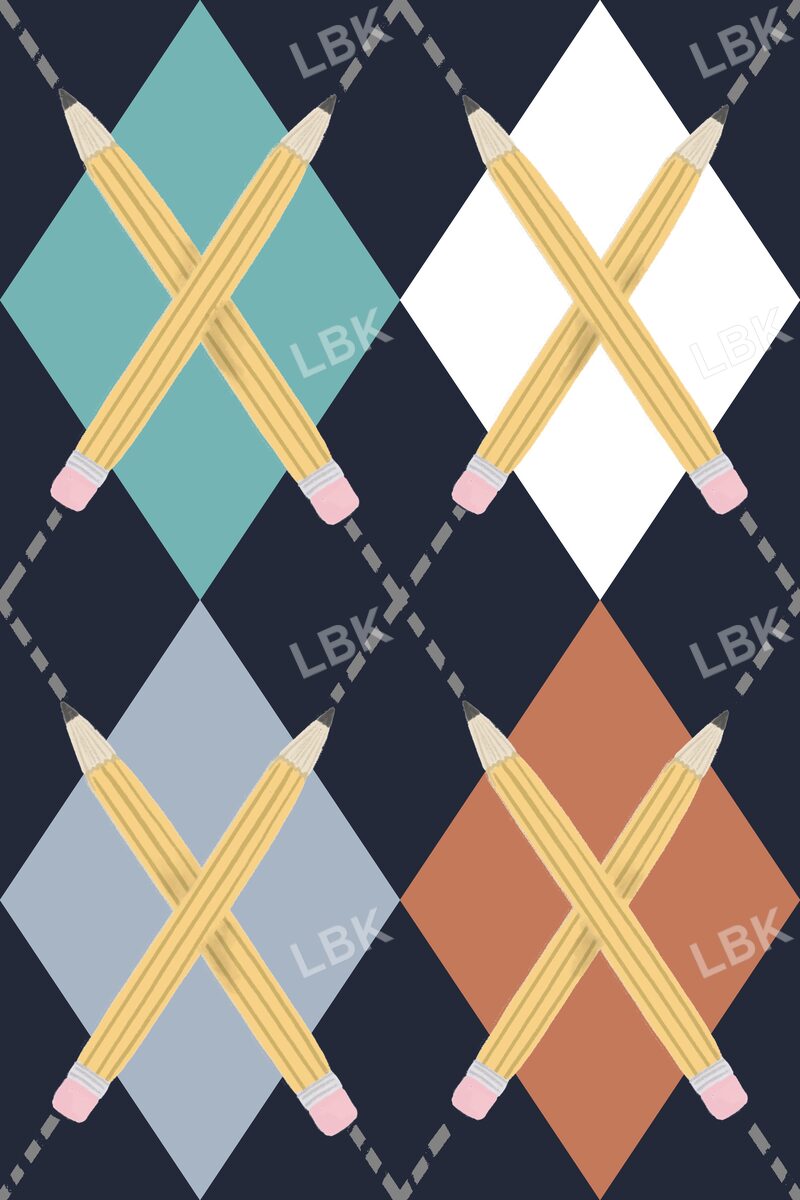 Preppy pencil argyle navy teal blue orange