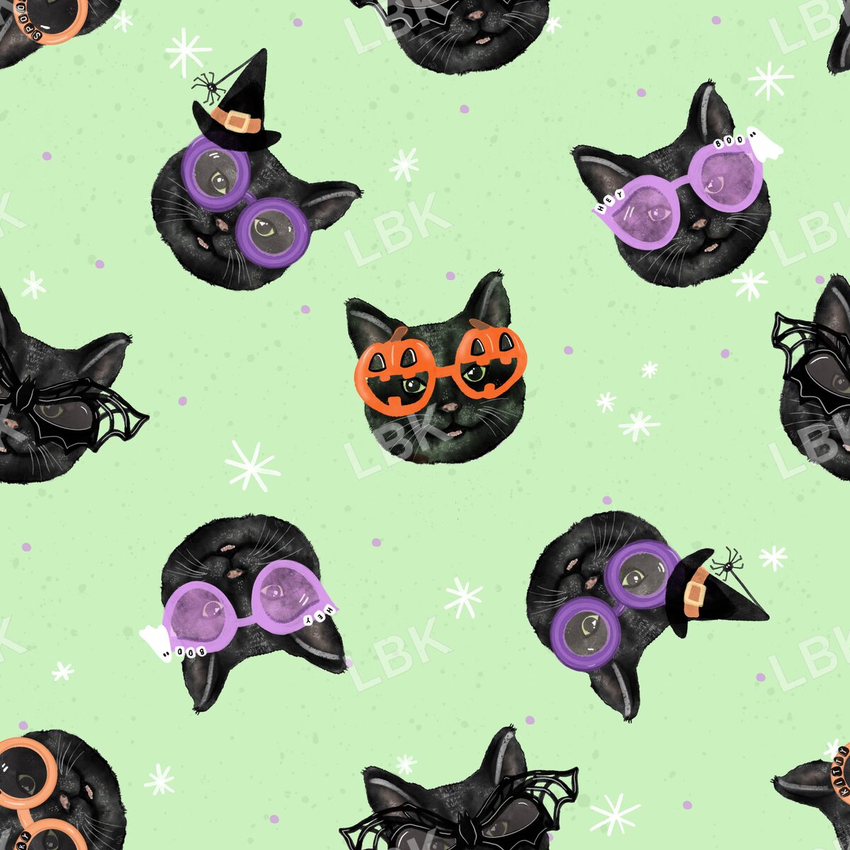 Meowlloween cats tossed bright green
