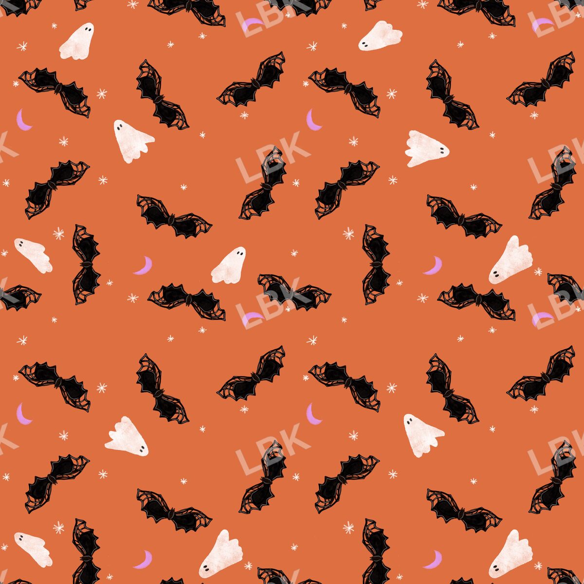Tossed bats ghosts and moons orange