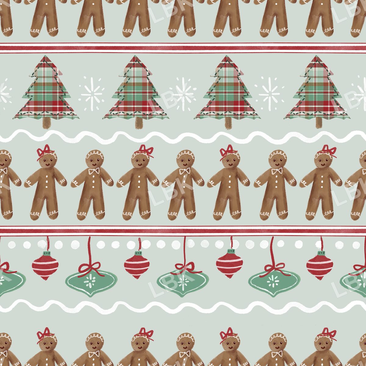 Gingerbread holiday stripe faded sage