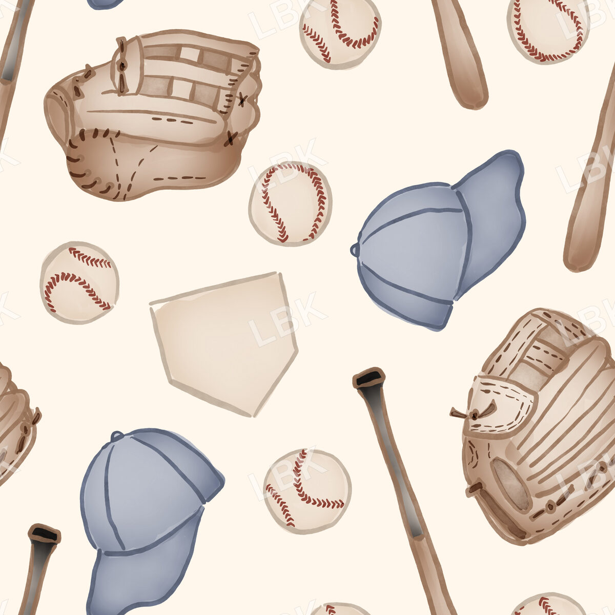 Baseball Blue Hats - Light Cream