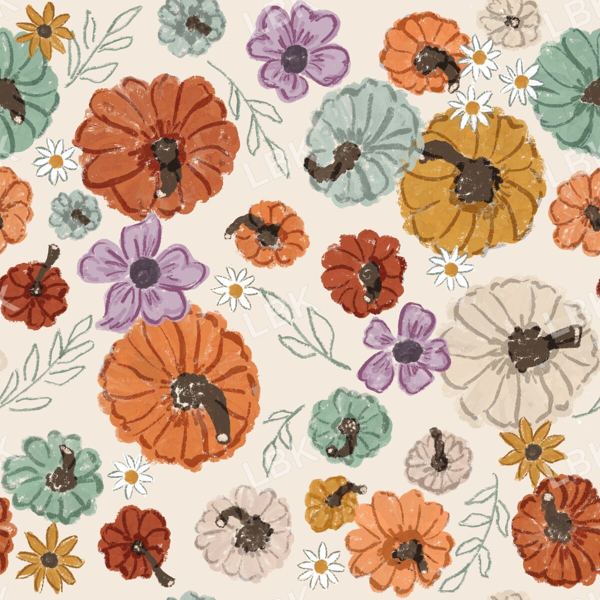 Pumpkin harvest purple floral cream