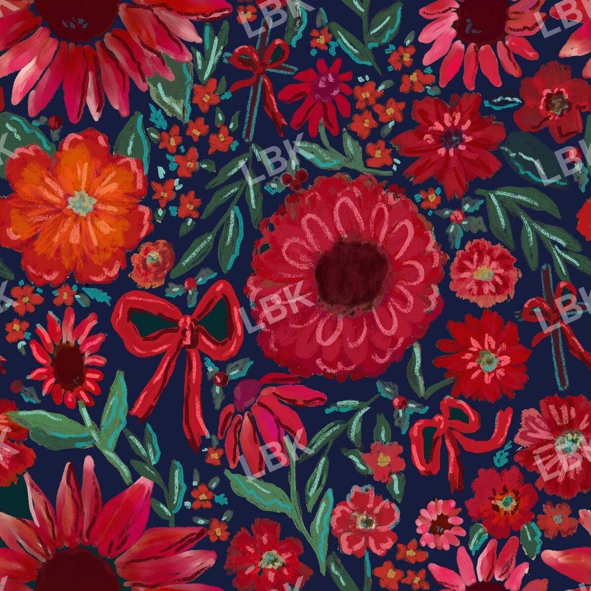 Joyous holiday floral with crosses navy blue