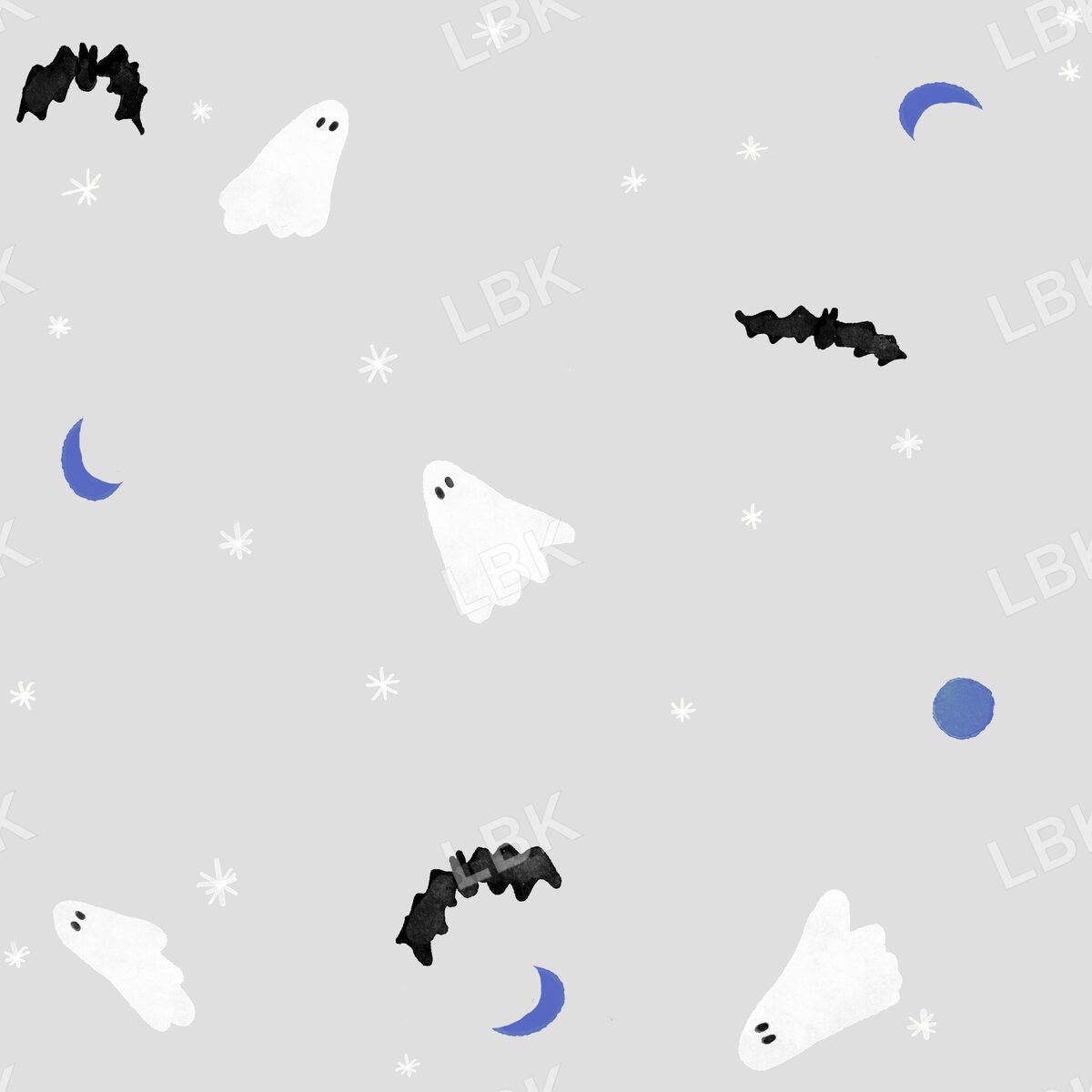 Halloween sky ghosts and bats light gray