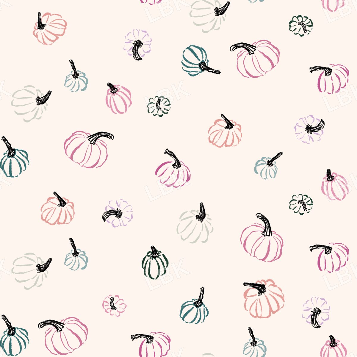 Tossed sketched fall pumpkins cream jewel tones