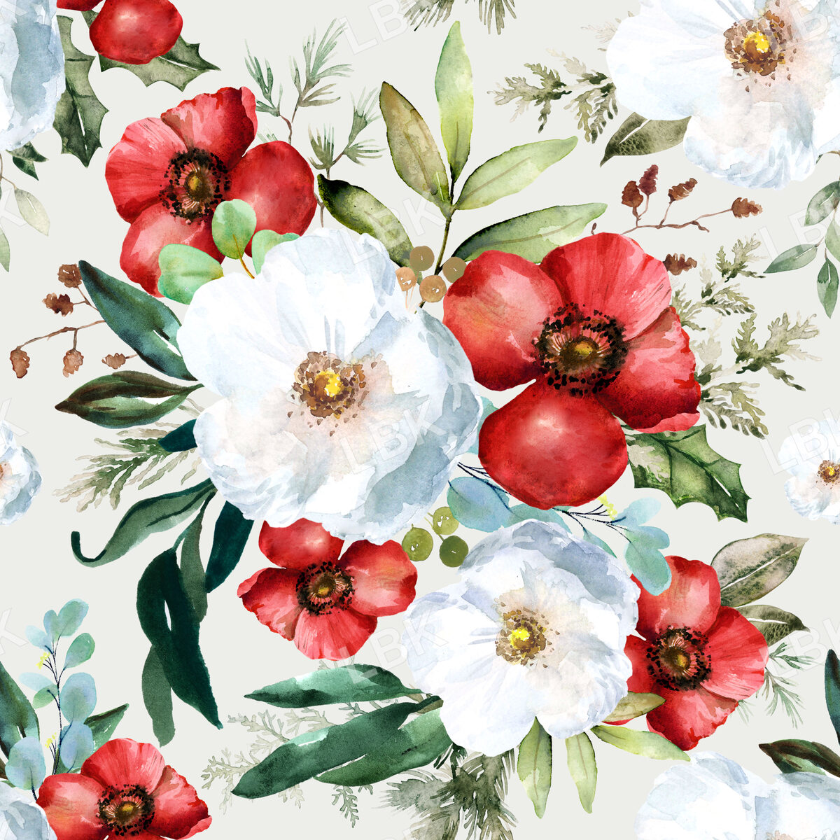 Winter Poppies and Roses Watercolor Floral