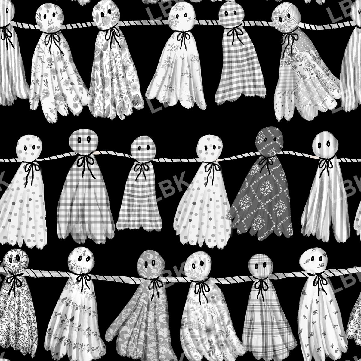 Cottage ghost garland black and white