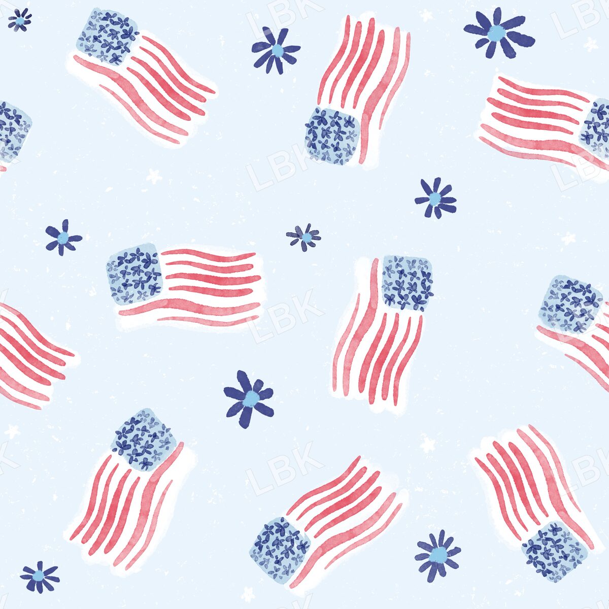 Tossed floral flag light blue