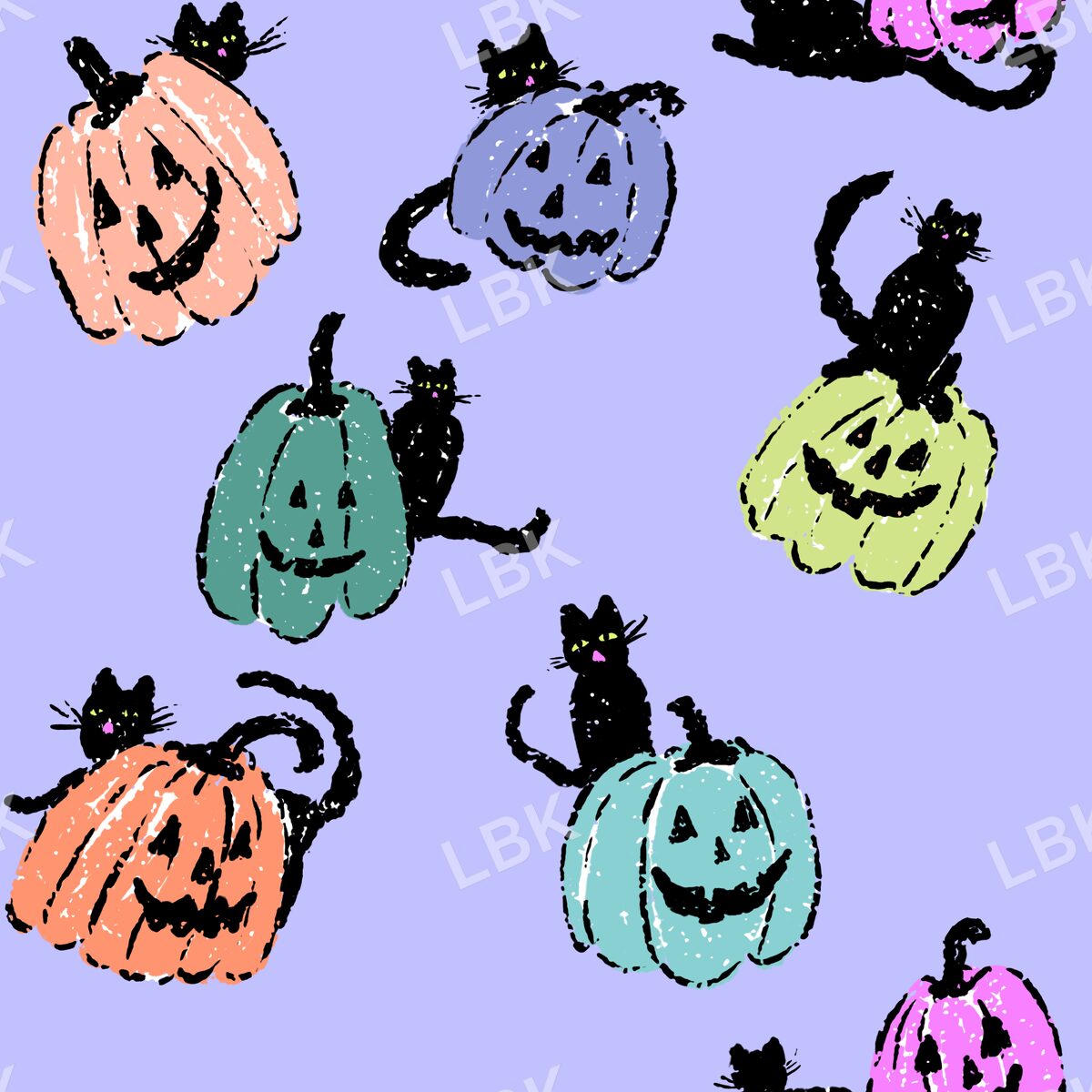 Black cats and Jack o lanterns purple