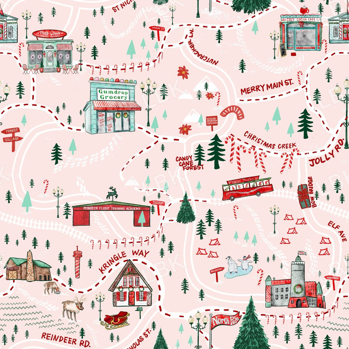 North Pole Map - powder pink