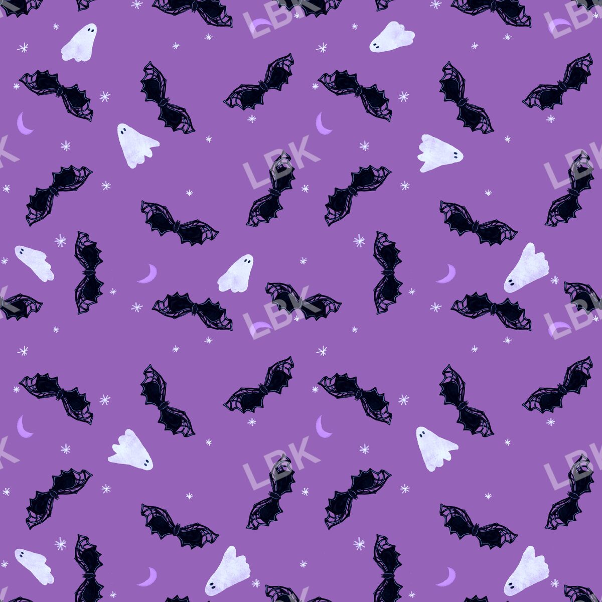 Tossed bats ghosts and moons purple