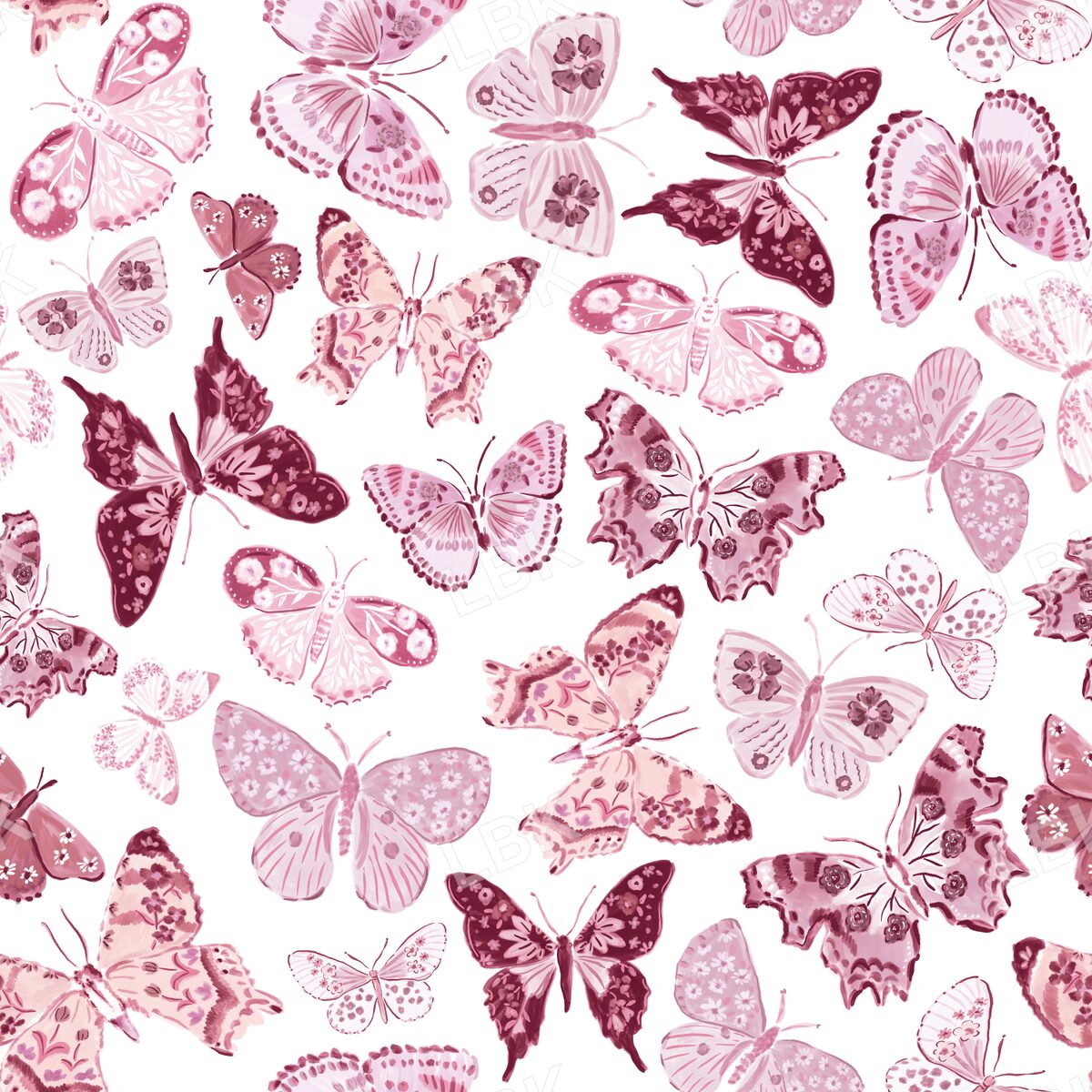 Floral Butterflies white and pink tone