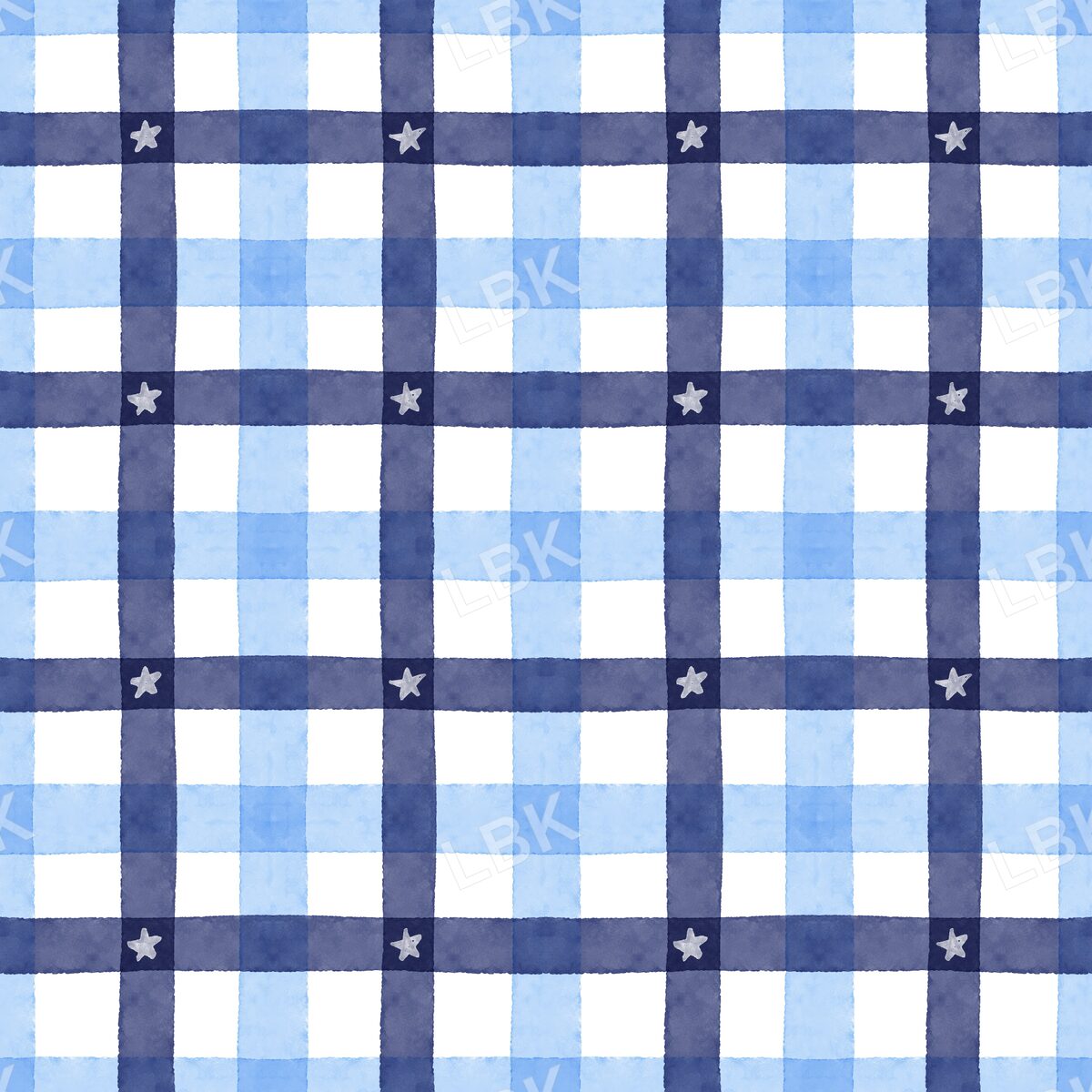 Amercian plaid with stars white and blue