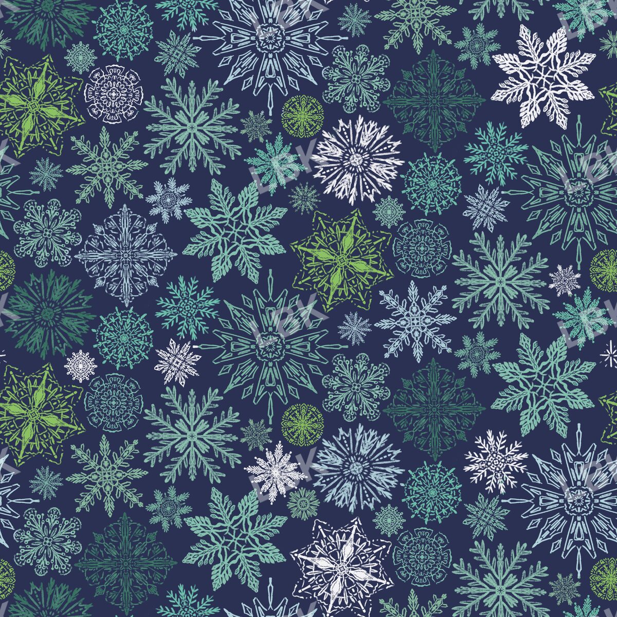 Snowflakes navy green multi