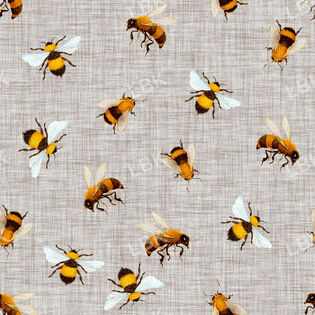 Honey Bees on Gray Linen