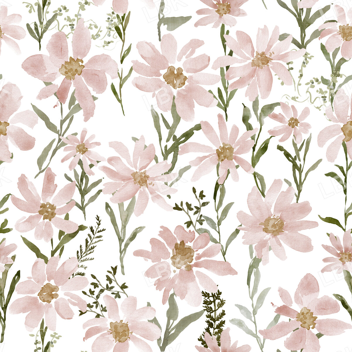 Soft Dusty Blush and Earthy Green Daisies