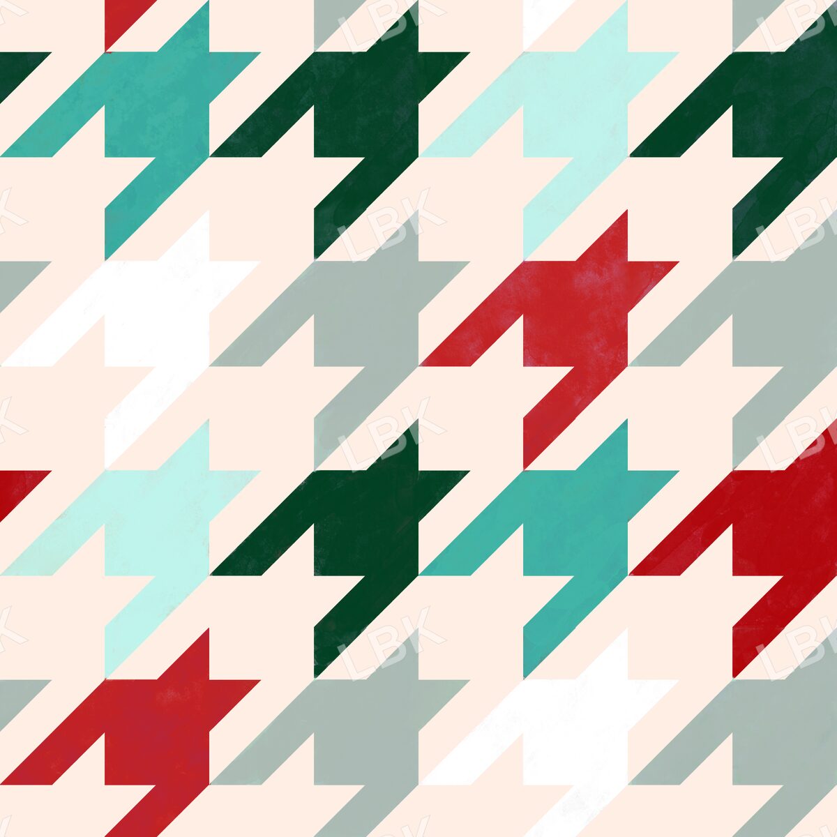 Houndstooth - cream teal multi