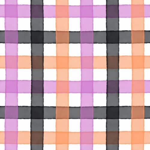 Purple Orange Black Watercolor Plaid