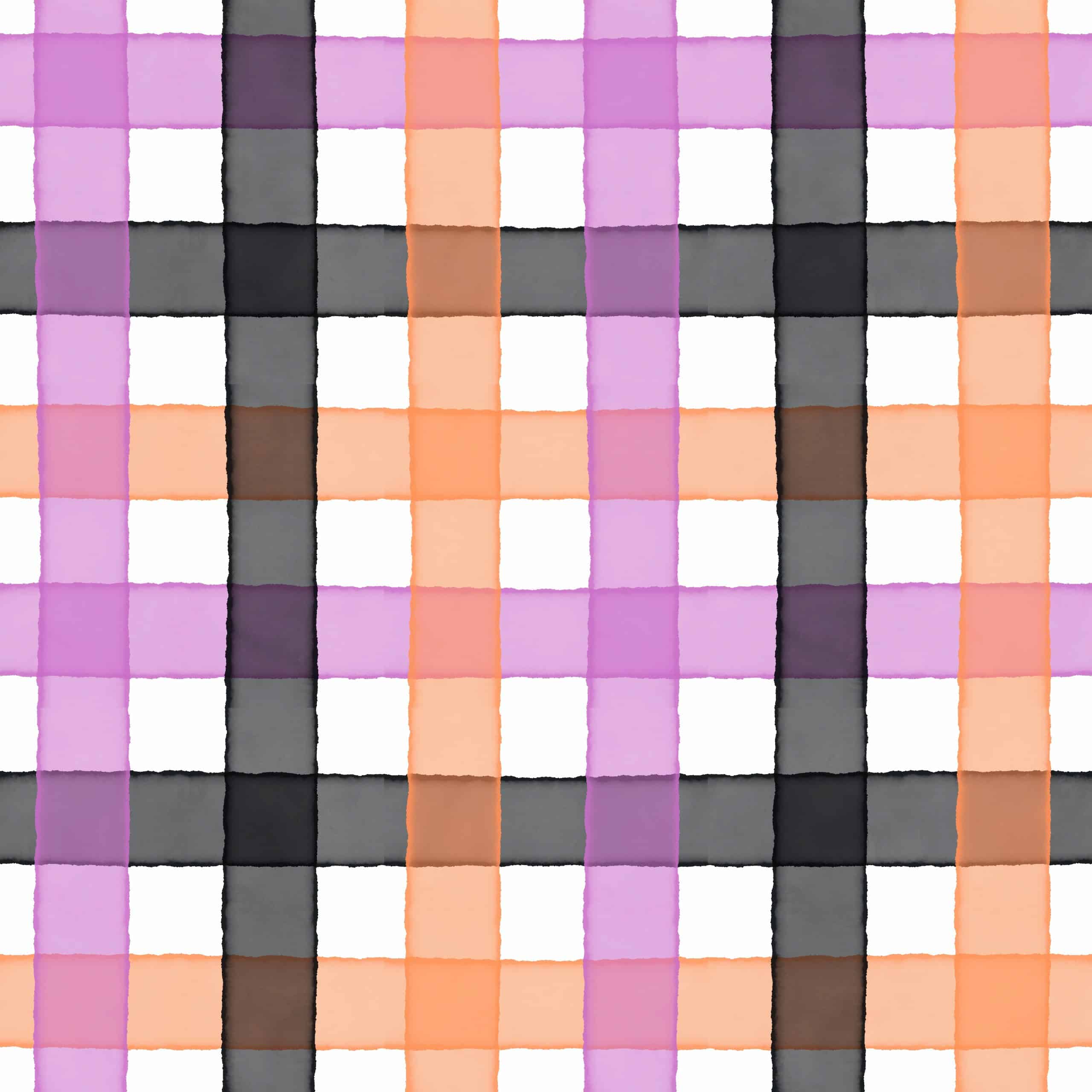 Purple Orange Black Watercolor Plaid