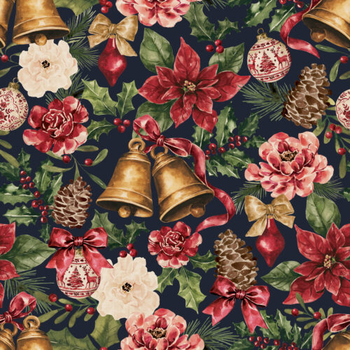 Mistletoe Manor Classicholiday Floral Navyblue