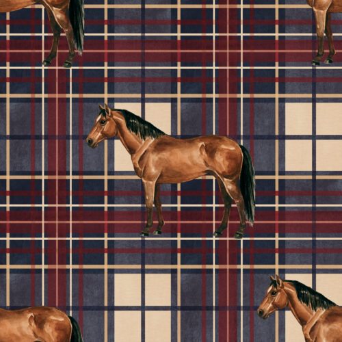 Mistletoe Manor Horses Plaid Blue