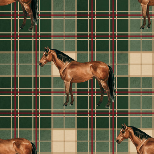Mistletoe Manor Horses Plaid Green