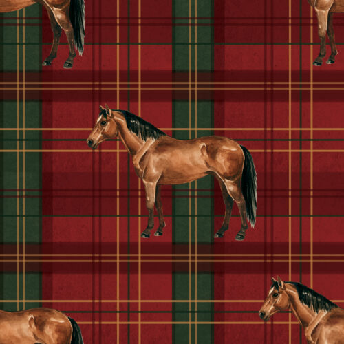 Mistletoe Manor Horses Plaid Red