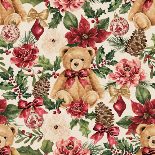 Mistletoe Manor Teddy Bear Floral Ivory