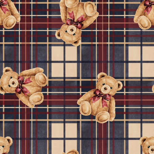 Mistletoe Manor Teddy Bear Plaid Blue