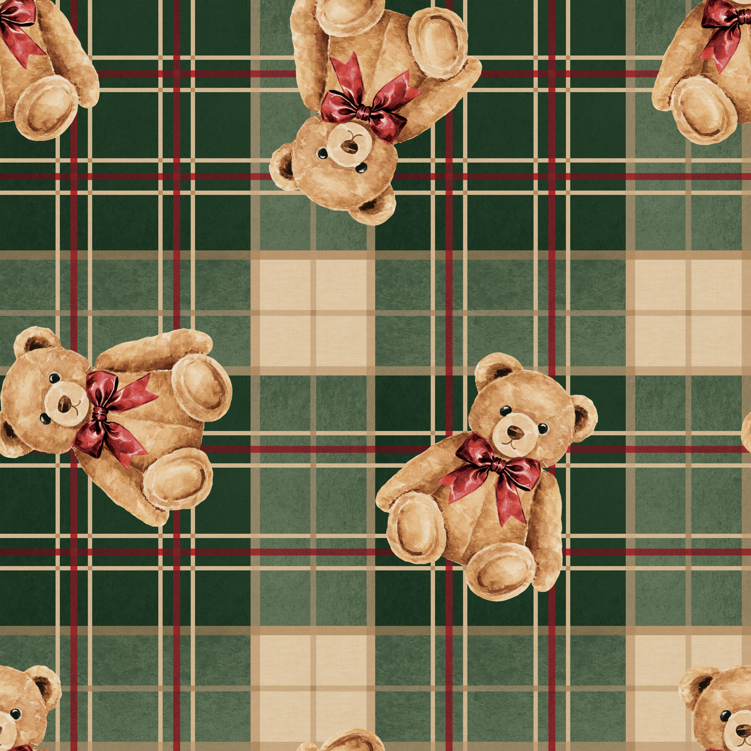 Mistletoe Manor Teddy Bear Plaid Green
