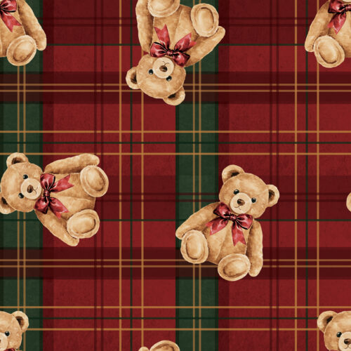 Mistletoe Manor Teddy Bear Plaid Red