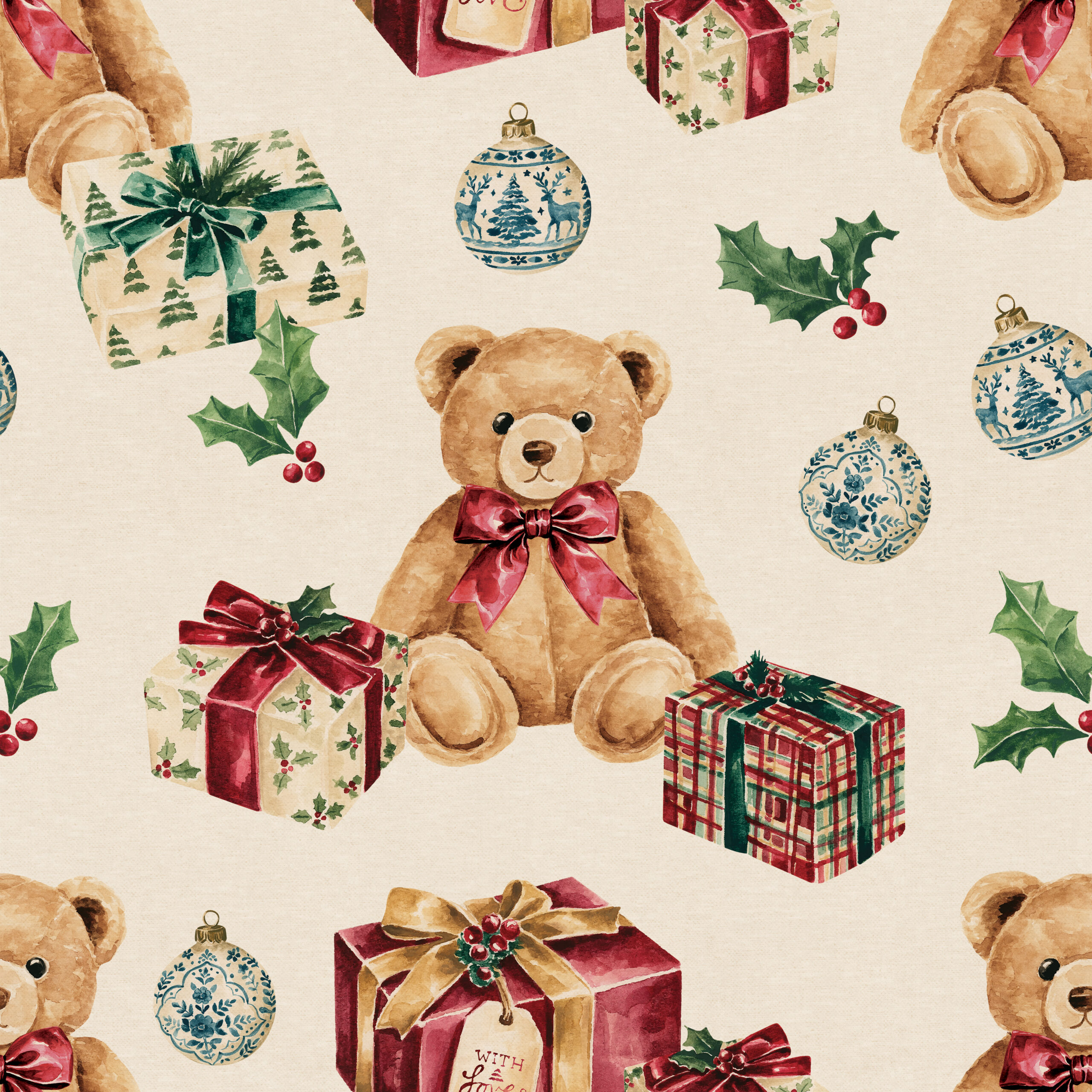 Mistletoe Manor Teddy Bear Presents Ivory