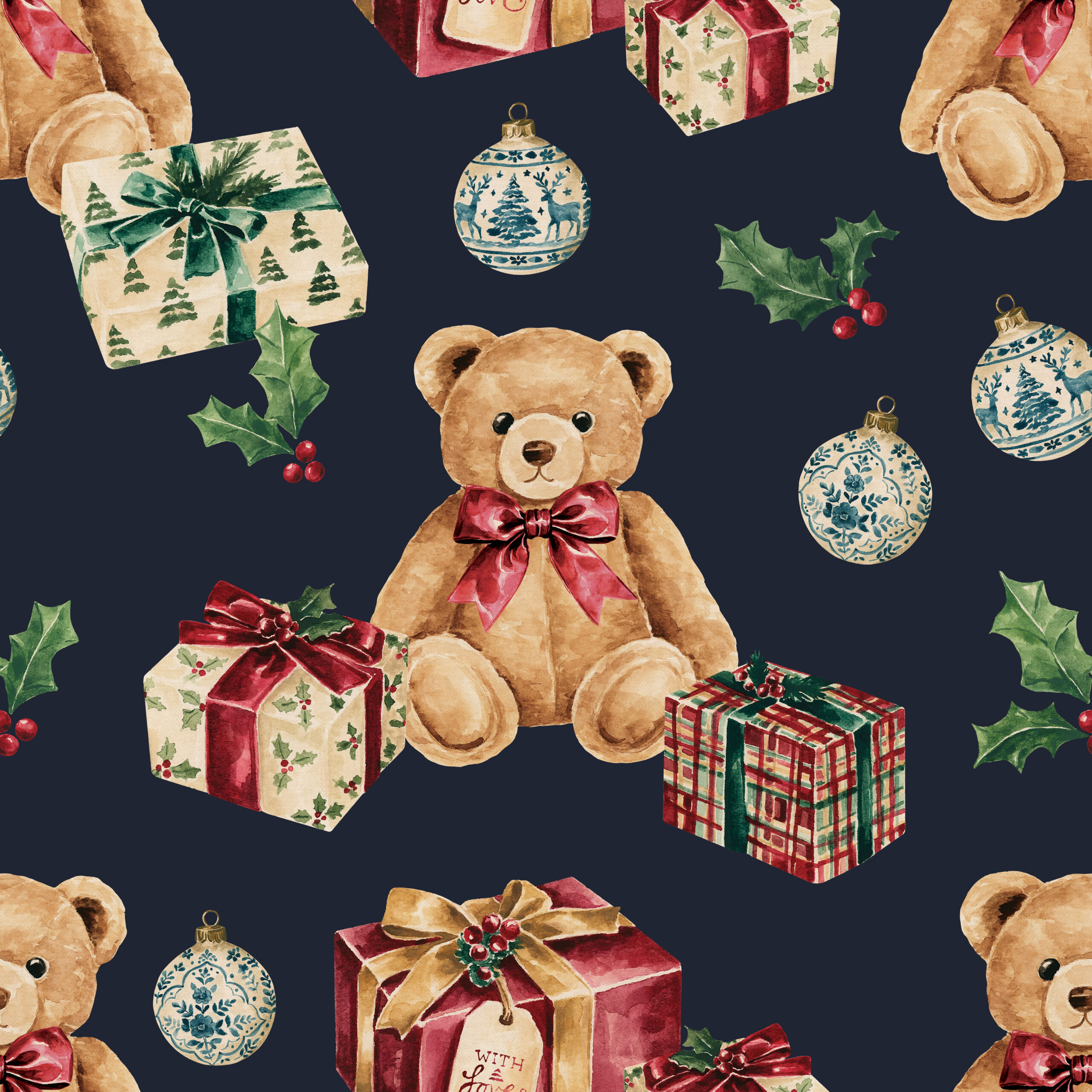 Mistletoe Manor Teddy Bear Presents Navy Blue