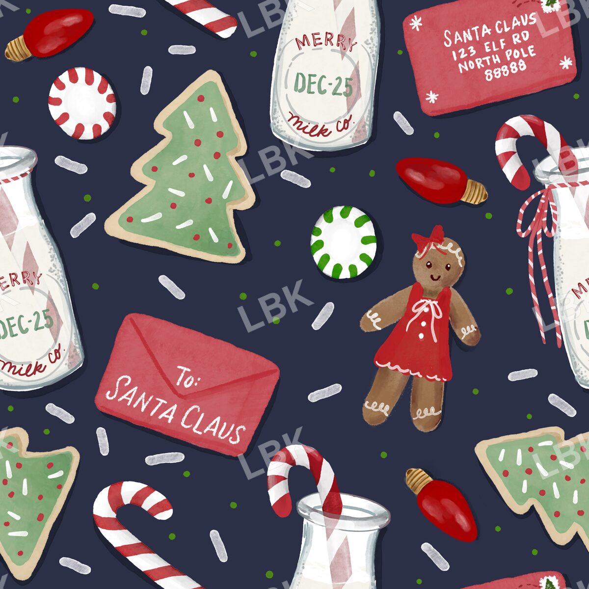 Cookies milk and Santa letter Gingerbread girl navy blue