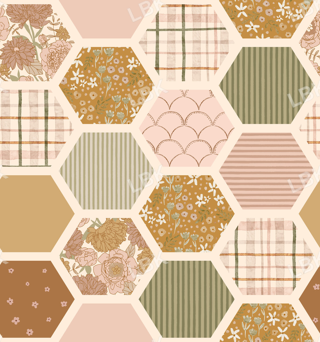 Patchwork Days Floral Hexagon Cheater Quilt