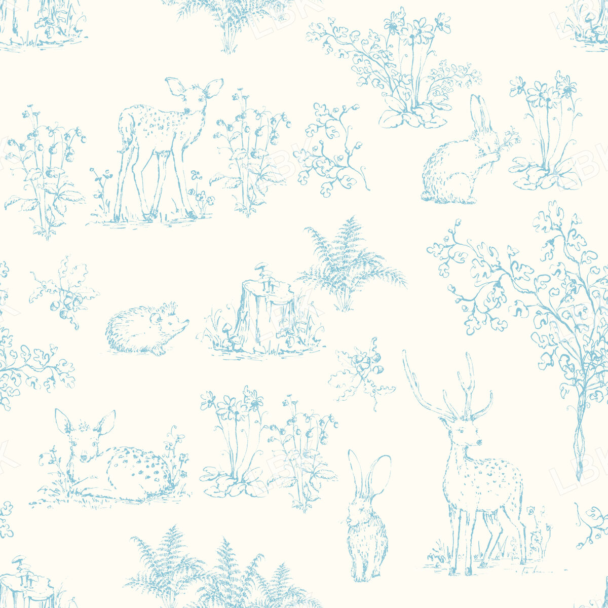 Sketch Woodland Forest in Light Blue on Creamy White