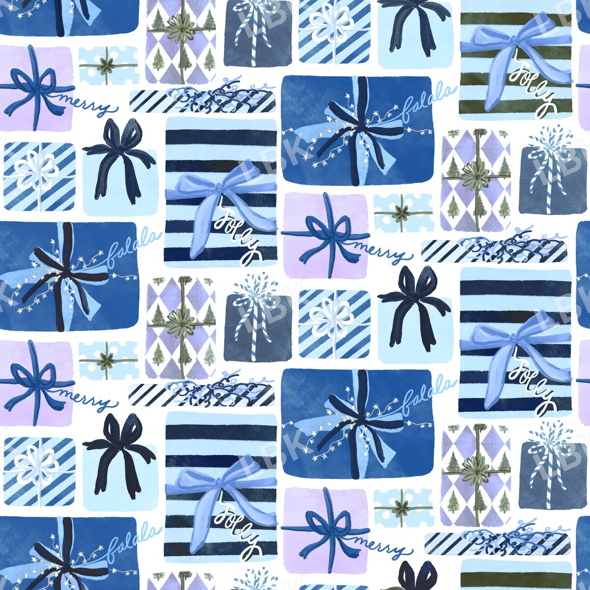 Pretty Presents on white (blue/purple)
