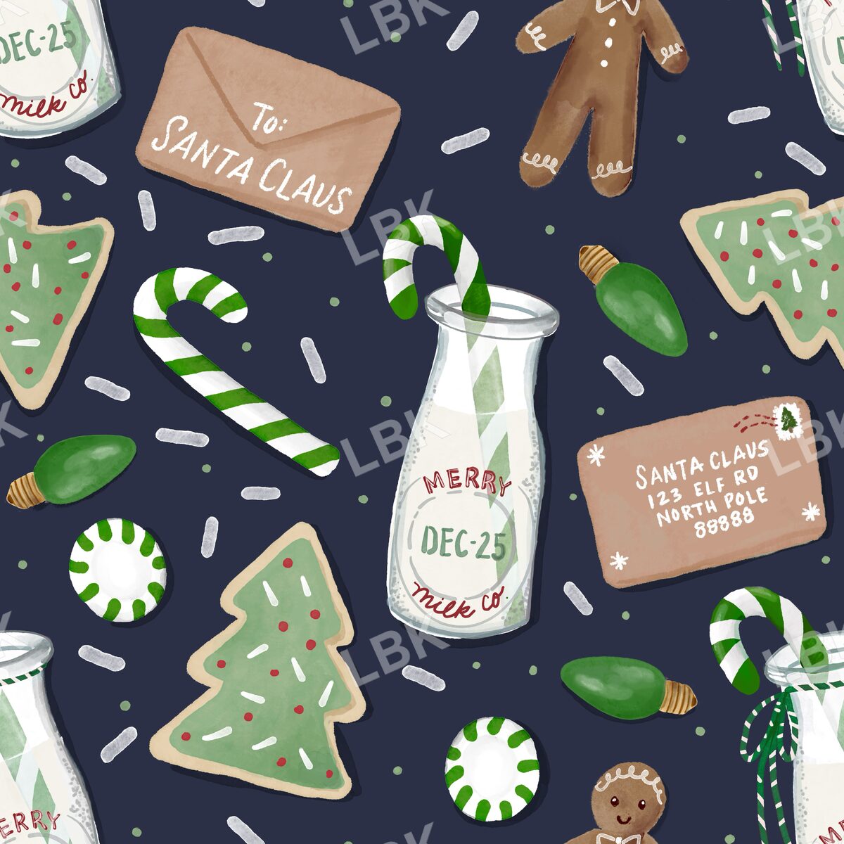 Cookies milk and Santa letter gingerbread boy navy blue brown