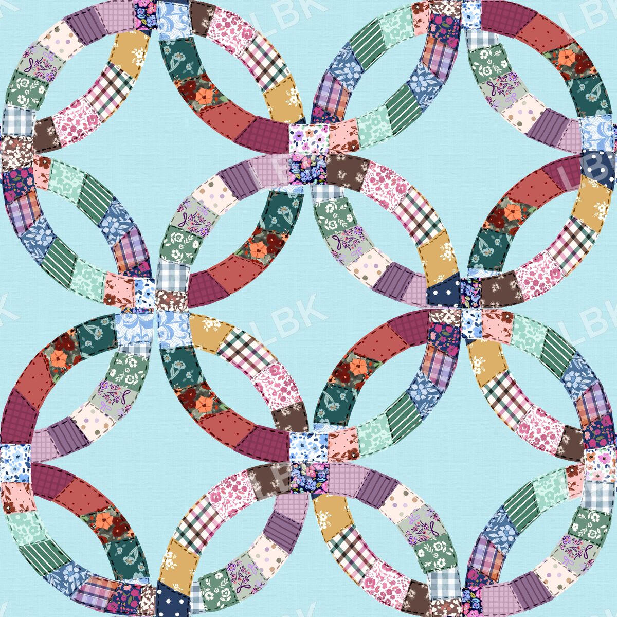 Wedding ring quilt - light turquoise