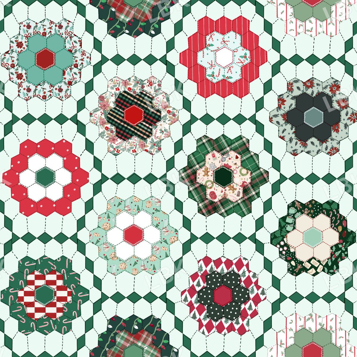 Christmas Floral Garden quilt mint green